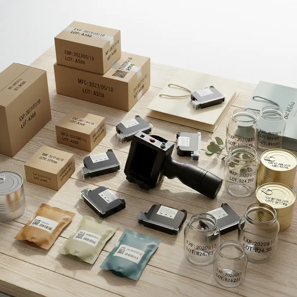 Codificadora inkjet portátil imprimiendo fechas y lotes en envases y empaques