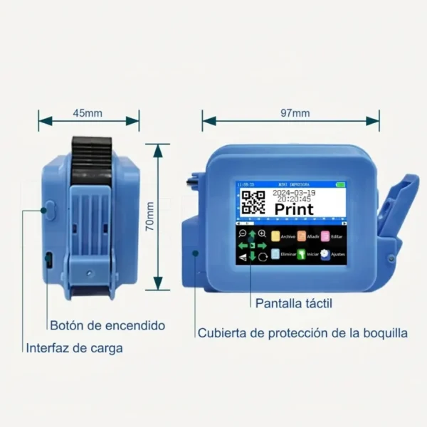 Mini codificadora portátil inkjet azul dimensiones y estructura