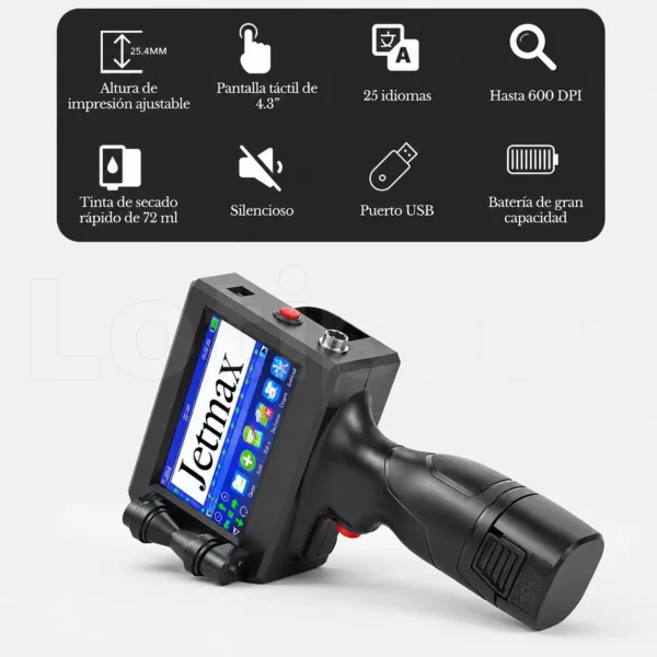 Pantalla y funciones de la codificadora inkjet portátil JS1-25